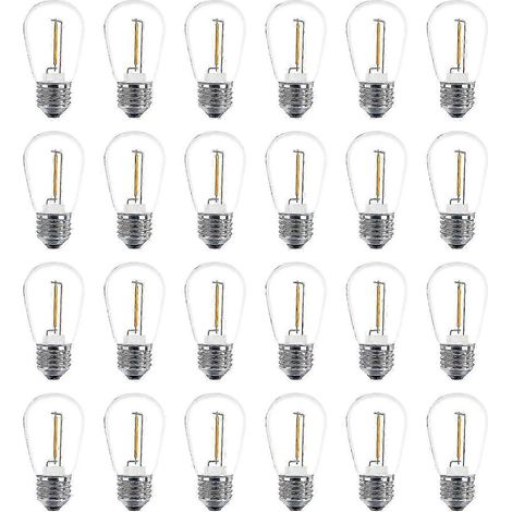 Paquete de 24 bombillas LED de repuesto S14 para guirnaldas de luces solares, irrompibles, de luz blanca cálida, para uso en exteriores. (1/3)