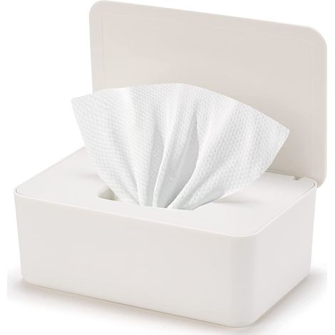 Distributeur de lingettes humides, Couvercle de Protection en Papier de Soie Humide Sec Couvercle de boîte de Rangement de Tissu sans poussière, Support de Distributeur avec Couvercle (Blanc)