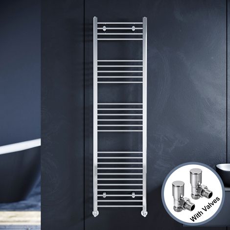 ELEGANT 1800 x 500 mm Chrome Modern Towel Rail Radiator Bathroom Heated + Angled Radiator Valves (1/5)