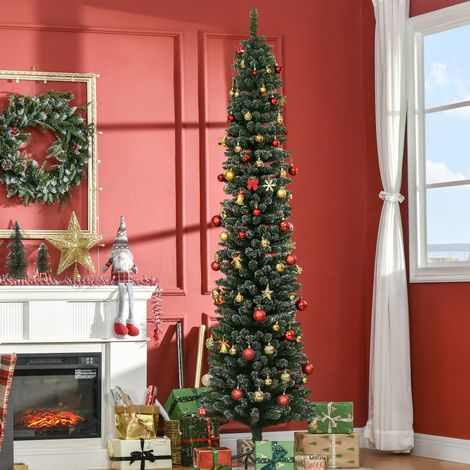 Sapin de Noël fin et enneigé, 624 branches, base amovible et pliable, Ø56 x 225 cm, vert (1/5)