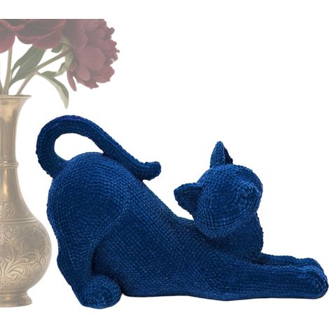 Statue de Chat Décoration Mignonne en Résine Flockée Étirée Figurines de Petits Animaux Pour Bureaux Salon Bureau Extérieur Intérieur Amateur D'animaux (1/5)
