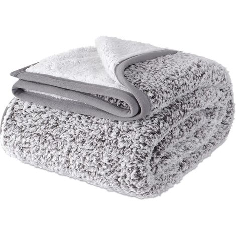 Kuschelige Flauschige Sherpa Decke, 152 x 203 cm Dick und Edel, Sofadecke Doubleface Extra Weich, Warm Gemütlich Wende Flauschige Decke für Sofa und Bett (Grau, 150 x 200 cm) (1/5)