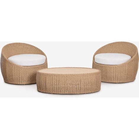 Ensemble de jardin avec 2 fauteuils et table basse en bois d'acacia et rotin synthétique Clarnyx SKLUM NATUREL