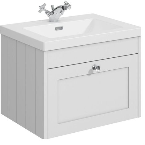 Balterley Butterton 600mm Wall Hung 1 Drawer Unit & Minimalist Basin 1 Tap Hole - Satin White (1/4)