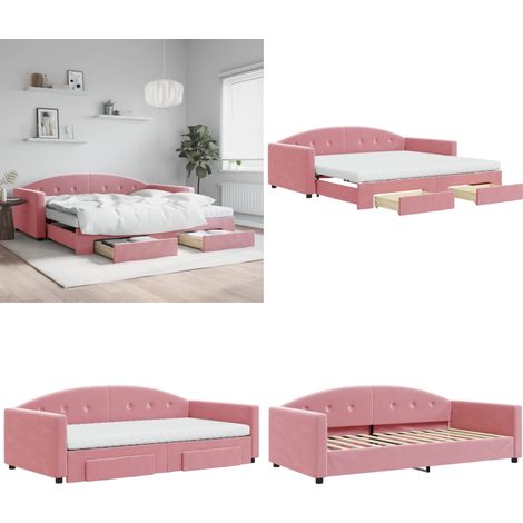 vidaXL Tagesbett Ausziehbar mit Schubladen Rosa 100x200 cm Samt (1/5)