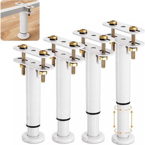Lot de 4 pieds de meubles réglables de 15 à 25 cm, en métal, avec base en caoutchouc, pieds de lit pour lit, table (blanc, 15-25 cm) (1/5)