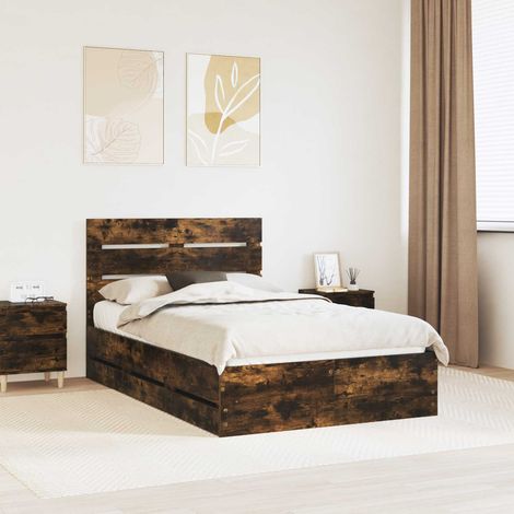 vidaXL Cadre de lit Chêne fumé 120 x 190 cm Bois Ingénierie (1/5)