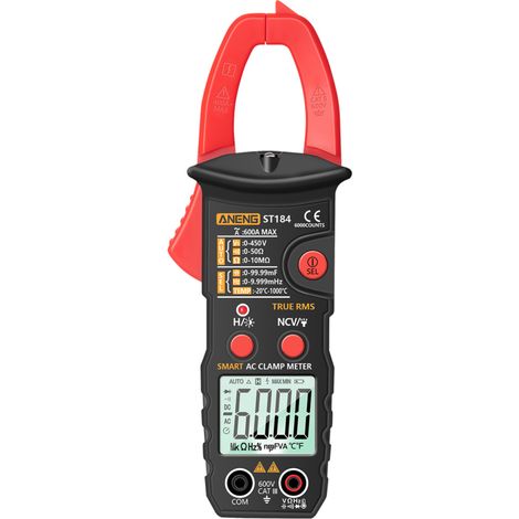 Multímetro digital ANENG con pinza amperimétrica, TRMS, detección de voltaje CC/CA, corriente CA, resistencia, capacitancia, NCV, continuidad, diodo, Hz, temperatura. (1/5)