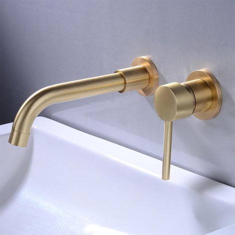 Wandmontierte Badezimmerarmatur, wandmontierte Waschbeckenarmatur aus Messing, Einhebel-Waschtischarmatur, Waschbeckenarmaturen, 360-Grad-Schwenkauslauf