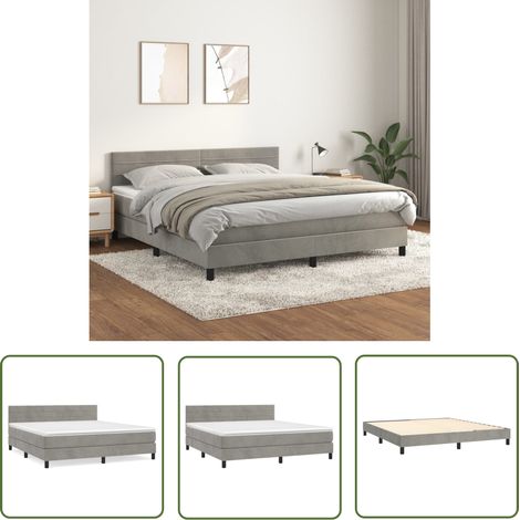 The Living Store Sommier à lattes de lit et matelas Gris clair 180x200cm Velours - Lit Tapissier - Lit Velours - Lit Double - Literie - Chambre À Coucher (1/5)