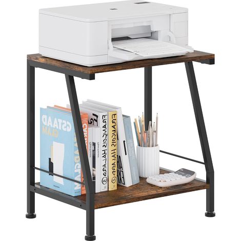Meuble Imprimante avec Rangement 2 Niveaux Support Imprimante Bois Etagere Micro Onde pour Bureau Cuisine Maison École, Noir/Antique (1/5)