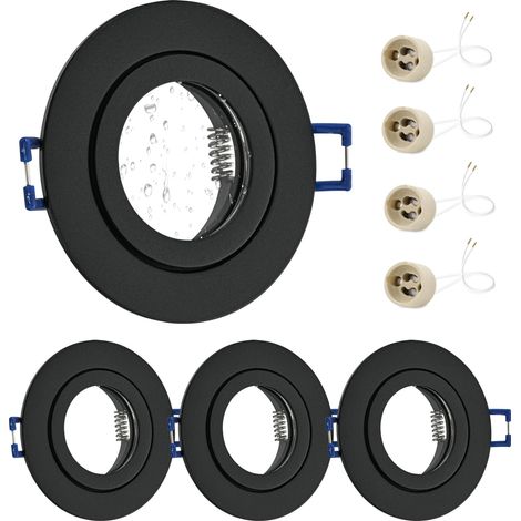 4x Spot LED Encastrable 230V IP44 Cadre Avec Douille GU10, Spots de plafond en Aluminium Noir, Rond plat Spots Salle de bain spot cadre d'encastrement 68mm pour extérieur- intérie (1/5)