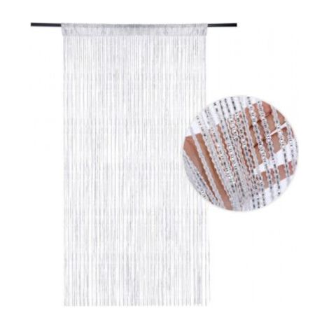 Rideau de porte (blanc), rideau décoratif en fil métallique argenté 100 x 200 cm, panneau mural, fenêtre, porte, pompon, idéal pour rideau métallique, moustiquaire, séparateur de pièce, Noël, (1/5)
