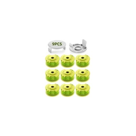 11er-Packung aktualisierte Modellspulen-Trimmerfaden, passend für Ryobi One +18V, 24V, 40V Trimmer, Ø 2,0 mm und 3,4 m Länge, AC14RL3A Trimmer-Ersatzteile (9 Spulen, 2 Schutzkappen) - Crezuo