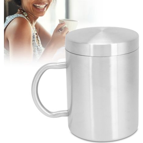 Mug en acier inoxydable avec couvercle à poignée, double paroi isolante thermique, idéal pour la maison en été (L 400 ml) (1/5)