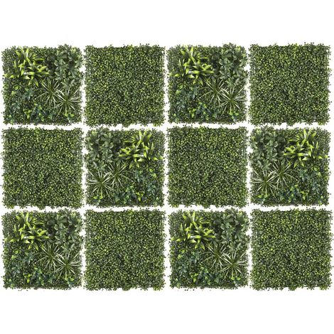 Lot de 12 Plaques Végétales Artificielles Panachées 50 x 50 cm - Mur végétal 3m² - Livraison gratuite (1/5)