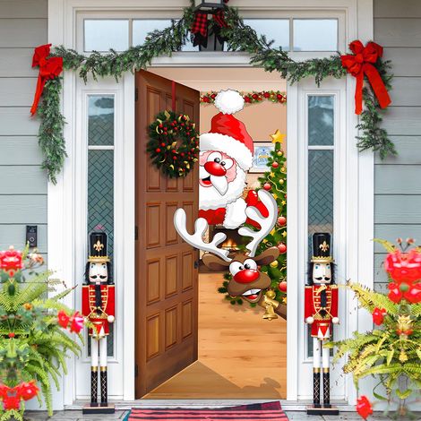 Couverture de Porte de Noël, 90 x 200cm Porche de Noël Bannière, Joyeux Noël Porte Bannière pour Noël, Décorations de Fête de Porche de Noël Bannière Decoration Exterieur (B) (1/5)