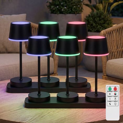 6x lampada da tavolo per interni esterni nero telecomando touch dimmer RGB LED H 20 cm (1/5)