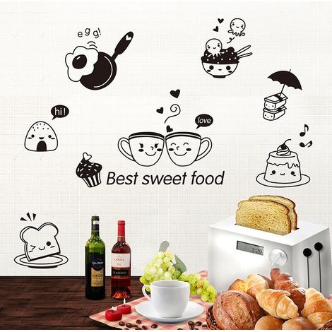 Autocollants muraux décoratifs pour réfrigérateur, café, à faire soi-même, pour la cuisine. Papier peint/affiche. (1/4)