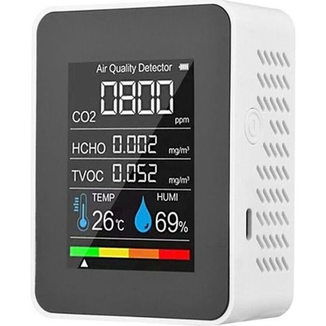 5-in-1 Indoor Air Quality Monitor, Temperature and Humidity Tester, White Colorful LCD Display for Home Office Temperature and Humidity Monitor, Air Quality Tester (1/5)