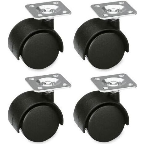 Lot de 4 Roulettes Meubles 39mm Nylon - 25kg/Roue Platine Acier pour Chaises Bureau & Tables Basses (1/5)