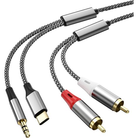 Câble RCA 2,3 m USB C vers 2RCA stéréo - Adaptateur RCA vers jack 3,5 mm - Compatible avec 15/16, amplificateur, haut-parleur, autoradio (1/5)