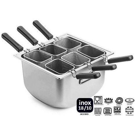 Pinti 3390Q406 Tender Professional Cuocipasta 6 Cestelli Acciaio Inox 18-10 22 L Induzione 70x38 cm