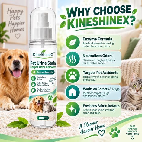 KineShineX Détachant pour urine d'animaux domestiques, éliminateur d'odeurs de tapis, spray bio-enzymatique pour éliminer les odeurs d'animaux domestiques (1/4)