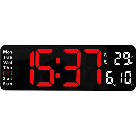 Horloge double fonction à poser et à suspendre - coque noire, lumière rouge (1/5)