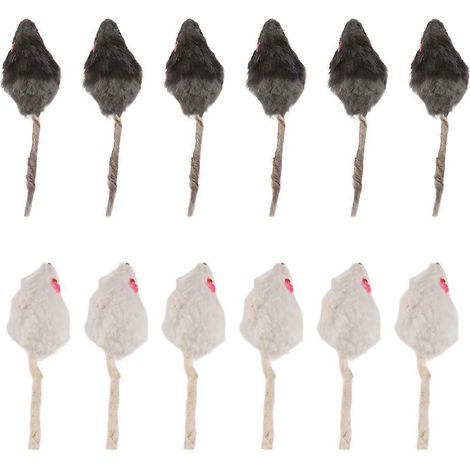 Lot de 12 fausses souris pour chat, avec queue à poils longs, bruit de hochet et fourrure douce et réaliste. (1/4)