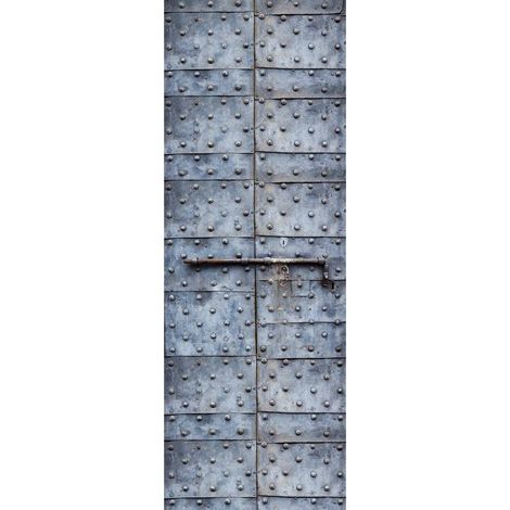 Papier peint panoramique industriel pour bureau | Tapisserie panoramique gris bleue originale | Papier peint panoramique motif porte métallique - 280 x 100 cm (1 pièce) (1/2)