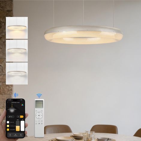 doporro Lampadario Sospensione 50W, Lampada 3000-6000K con Filo 170 CM, Altezza regolabile, Lampada da Soffitto a Sospensione per Camera da Letto, Cucina e Soggiorno, 60cm, Argento, Luvina03 (1/5)
