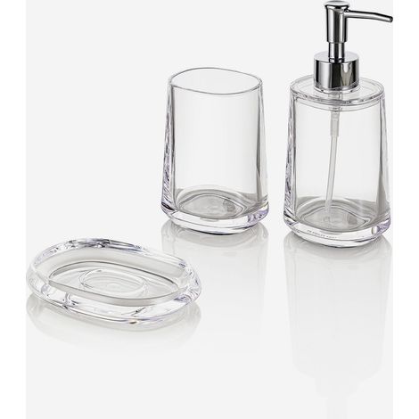 3-teiliges Badezimmer-Accessoire-Set aus transparentem Acrylglas Skum