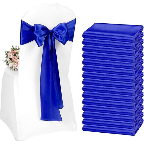lot De 20 (bleu Royal) Ceintures De Chaise En Satin Pour Chaise De Rception De Mariage Ceintures Dcoratives En Satin Avec Nud Pour Chaise De Salle (1/5)