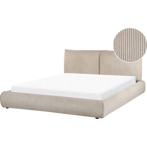 Cama de agua moderna tapizada 160 x 200 cm somier con colchón pana gris pardo Vinay (1/5)