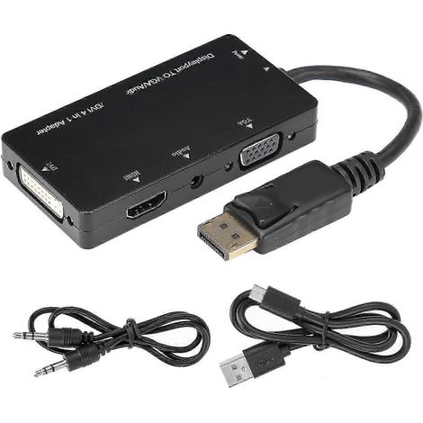 Câble adaptateur 4 en 1 DisplayPort vers HDMI/VGA/DVI/Audio multifonction (1/5)