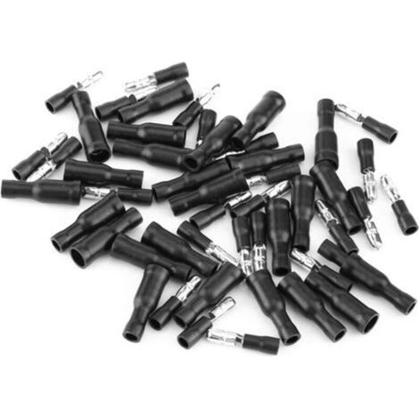 Borne de Balle, 50pcs Cosses Electriques A Sertir Femelle et Mâle Isolé Connecteur Électrique Sertissage Bullet Terminal pour 0,5 à 1,5 mm²(Noir) (1/5)
