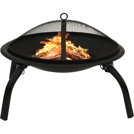 Foyer et barbecue avec tisonnier 2 en 1, Brasero Exterieur, Poêle Chauffant pour Terrasse 56x56x49 cm Acier LKF96911 (1/5)