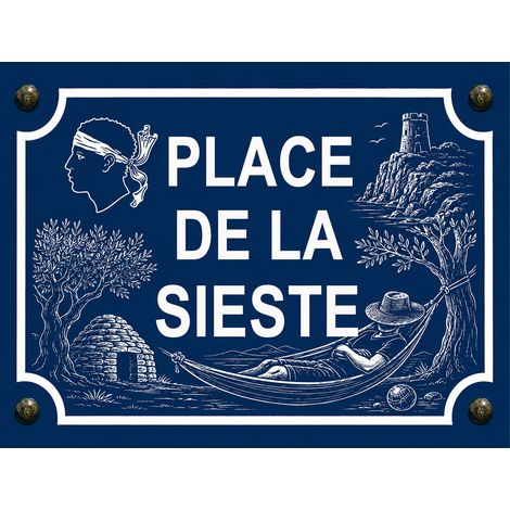 Plaque métal place de la sieste corse 20 × 15 cm