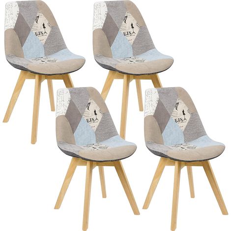 Woltu – Lot de 4 chaises de salle à manger – Pieds en bois massif – Style scandinave – Coussin en lin et éponge haute densité – Hauteur 82 cm (1/4)