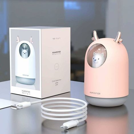 Humidificateur d'air bébé Chambre Ultrasonique Silencieux avec 7 Couleurs de Lumière 12 Hd'arrêt Automatique, 300 ml MNS