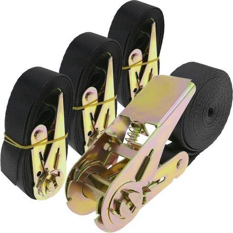 Lot de 4 Sangles d'arrimage à cliquet de 2.5m x 25mm 800Kg, Couleur Noir (1/4)