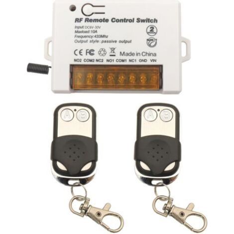 Ecleanfy-Commutateur de télécommande de relais sans fil 2 canaux 433Mhz RF DC 6V 12V 24V 30V 10A Récepteur de relais avec 2 Porte-clés émetteurs, Gros fil terminal câblage facile