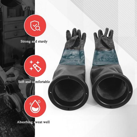 Gants de sablage 60 cm avec doublure coton et supports, pour cabine de sablage (1/5)