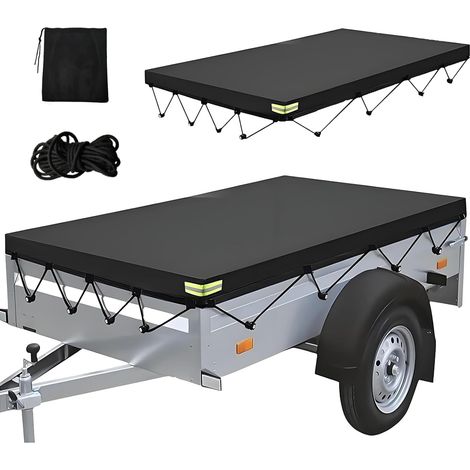 Trailer Tarpaulin 214 x 122 x 13 cm with Rope, Waterproof Wind Protection, Suitable for Car Trailer 750 kg (1/5)