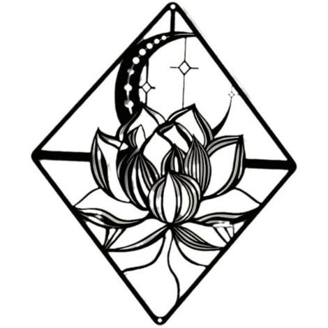 royaluxe-Lotus Wall Art Métal Lily Moon Flower Noir Suspendu Décor Jardin Ornements Sculpture Acier Noël Halloween Décoration Maison Intérieur Extérieur Jardin Esthétique Chambre 27 x 22.2 cm (1/4)