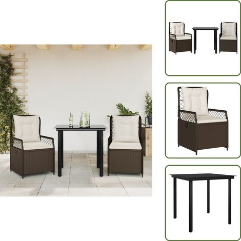 The Living Store Ensemble à manger de jardin 3 pcs et coussins marron poly rotin - Chaise de jardin (1/5)