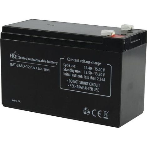 Batterie au plomb acide - ALPEXE - 12 V 7.2 Ah - Noir - Sans entretien - Polyvalente