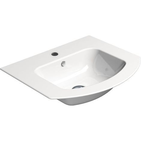 PURA Slim Lavabo en céramique courbé 52x44cm, blanc ExtraGlaze (1/3)
