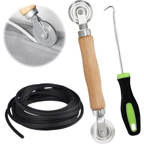 Moustiquaire de Fenetre Outils de Remplacement, Rouleau de Roue + 10m Corde en Caoutchouc + 3.5 mm D'extracteur de Fenêtre Crochet, pour Tulle Anti Moustiquaires Toile Fenetre